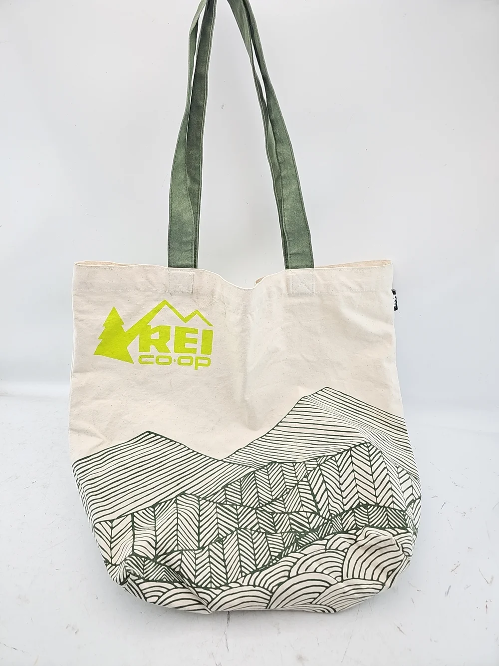 REI Cream Tote with Green Straps and Lime Logo - Picture 3 of 7